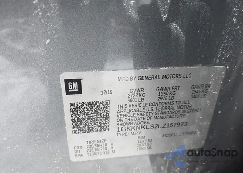 2020 GMC Acadia Fwd Sle из США, поврежденный, VIN 1GKKNKLS2LZ157973